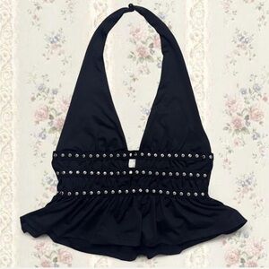 Black Halter Top with Studded Detail
